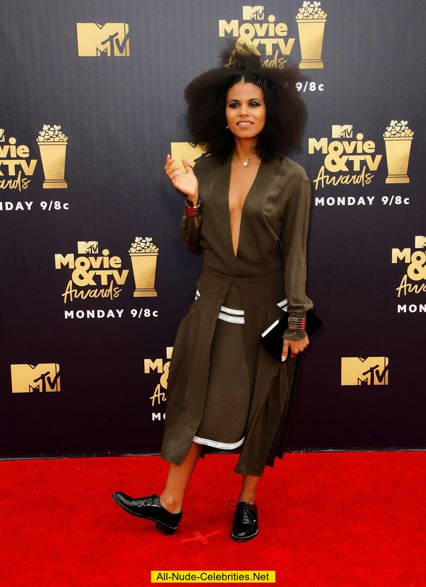 Zazie Beetz deep cleavage at 2018 MTV Movie & TV awards